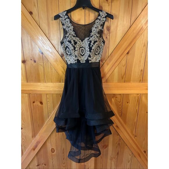 City Triangles Black Gold Sleeveless Formal Hi Lo Hem Dress Size 1 (5491) - Picture 1 of 8